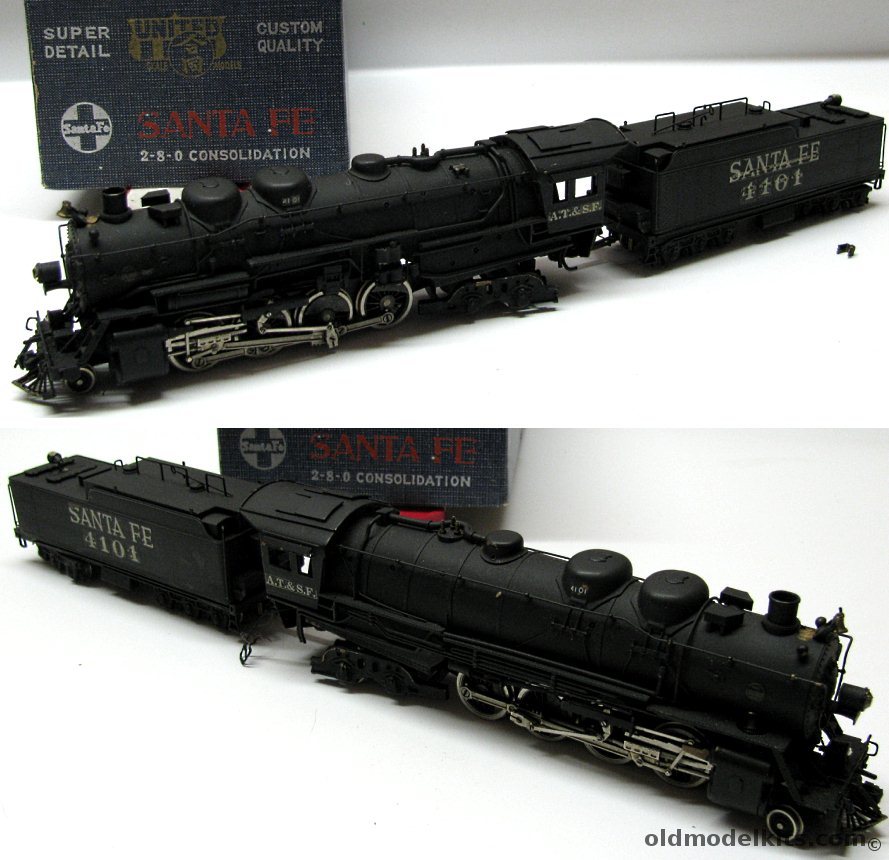 United Scale Models HO Brass Sante Fe 2-8-4 Berkshire Steam Locomotive and Tender - Factory Painted and Lettered - HO Scale plastic model kit